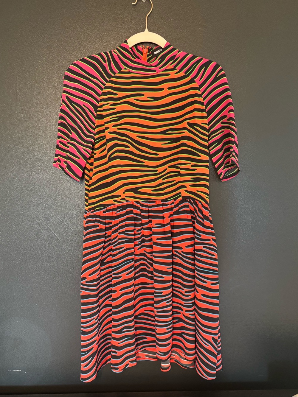 100% SILK House of Holland Zebra-Print Multicolor Mini Dress